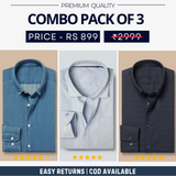 Combo Pack of 3 Men’s Formal Shirts – Stylish & Versatile Collection (Half & Full Sleeves, With/Without Pockets) (FS-46)
