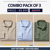 Combo Pack of 3 Men’s Formal Shirts – Stylish & Versatile Collection (Half & Full Sleeves, With/Without Pockets) (FS-51)