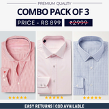 Combo Pack of 3 Men’s Formal Shirts – Stylish & Versatile Collection (Half & Full Sleeves, With/Without Pockets) (FS-53)