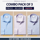 Combo Pack of 3 Men’s Formal Shirts – Stylish & Versatile Collection (Half & Full Sleeves, With/Without Pockets) (FS-54)