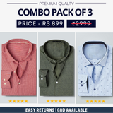 Combo Pack of 3 Men’s Formal Shirts – Stylish & Versatile Collection (Half & Full Sleeves, With/Without Pockets) (FS-55)