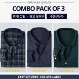 Combo Pack of 3 Men’s Formal Shirts – Stylish & Versatile Collection (Half & Full Sleeves, With/Without Pockets) (FS-46)