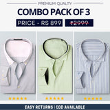 Combo Pack of 3 Men’s Formal Shirts – Stylish & Versatile Collection (Half & Full Sleeves, With/Without Pockets) (FS-47)