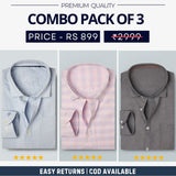Combo Pack of 3 Men’s Formal Shirts – Stylish & Versatile Collection (Half & Full Sleeves, With/Without Pockets) (FS-49)