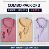 Combo Pack of 3 Men’s Formal Shirts – Stylish & Versatile Collection (Half & Full Sleeves, With/Without Pockets) (FS-50)