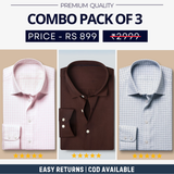 Combo Pack of 3 Men’s Formal Shirts – Stylish & Versatile Collection (Half & Full Sleeves, With/Without Pockets) (FS-78)
