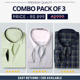 Combo Pack of 3 Men’s Formal Shirts – Stylish & Versatile Collection (Half & Full Sleeves, With/Without Pockets) (FS-52)