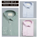 Shirt Happens: 3-Pack Men’s Stylish Formal Shirts – 100% Cotton, Full Sleeves with Pockets (FS-70)