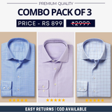 Combo Pack of 3 Men’s Formal Shirts – Stylish & Versatile Collection (Half & Full Sleeves, With/Without Pockets) (FS-80)