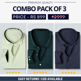 Combo Pack of 3 Men’s Formal Shirts – Stylish & Versatile Collection (Half & Full Sleeves, With/Without Pockets) (FS-81)