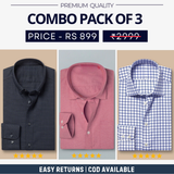 Combo Pack of 3 Men’s Formal Shirts – Stylish & Versatile Collection (Half & Full Sleeves, With/Without Pockets) (FS-41)