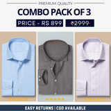 Combo Pack of 3 Men’s Formal Shirts – Stylish & Versatile Collection (Half & Full Sleeves, With/Without Pockets) (FS-42)