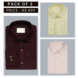 Shirt Happens: 3-Pack Men’s Stylish Formal Shirts – 100% Cotton, Full Sleeves with Pockets (FS-74)