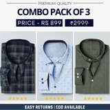Combo Pack of 3 Men’s Formal Shirts – Stylish & Versatile Collection (Half & Full Sleeves, With/Without Pockets) (FS-43)