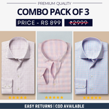 Combo Pack of 3 Men’s Formal Shirts – Stylish & Versatile Collection (Half & Full Sleeves, With/Without Pockets) (FS-44)