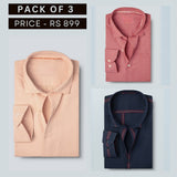 Shirt Happens: 3-Pack Men’s Stylish Formal Shirts – 100% Cotton, Full Sleeves with Pockets (FS-65)