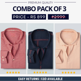 Combo Pack of 3 Men’s Formal Shirts – Stylish & Versatile Collection (Half & Full Sleeves, With/Without Pockets) (FS-45)
