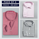Shirt Happens: 3-Pack Men’s Stylish Formal Shirts – 100% Cotton, Full Sleeves with Pockets (FS-60)